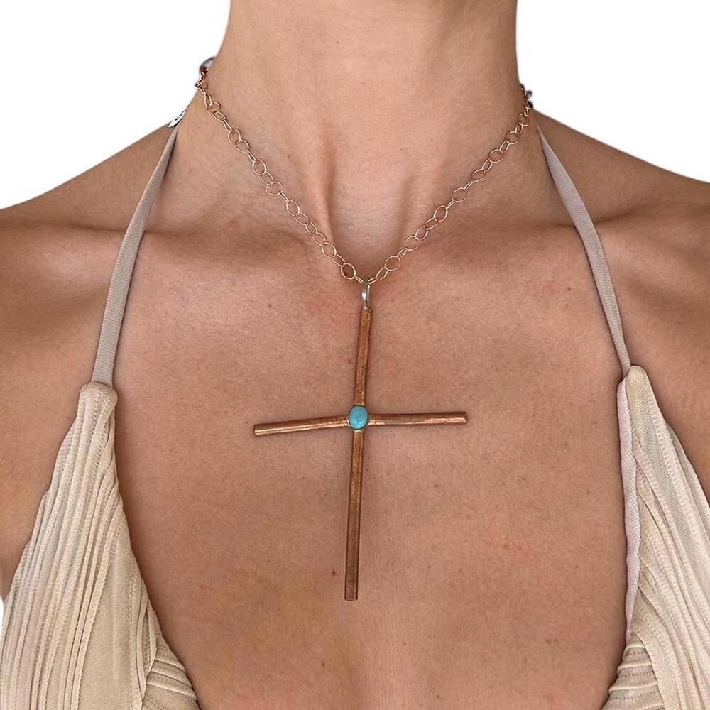 Gorgeous genuine copper Native American cross pendant necklace